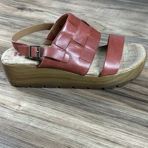 Korks Fraya Platform Wedge Sandals Woman's‎ 8 Open Toe Red/Brown Leather Boho